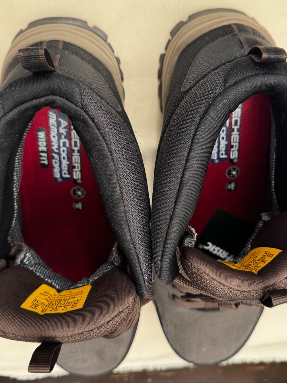 Skechers Men's Brown and Black Hiking-Style Boots with Red Insole
